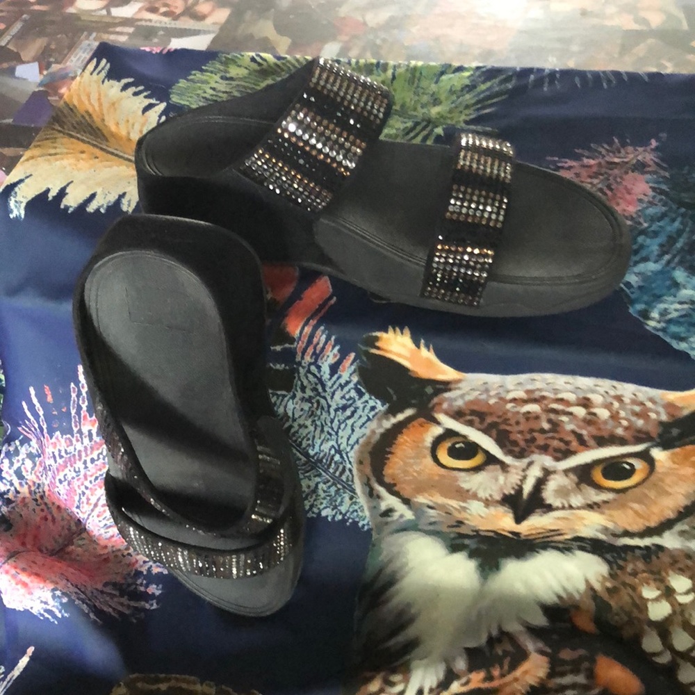 Black beaded comfort wedge Sandals